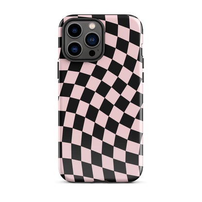 Pink & Black Wavy Checkered iPhone Case