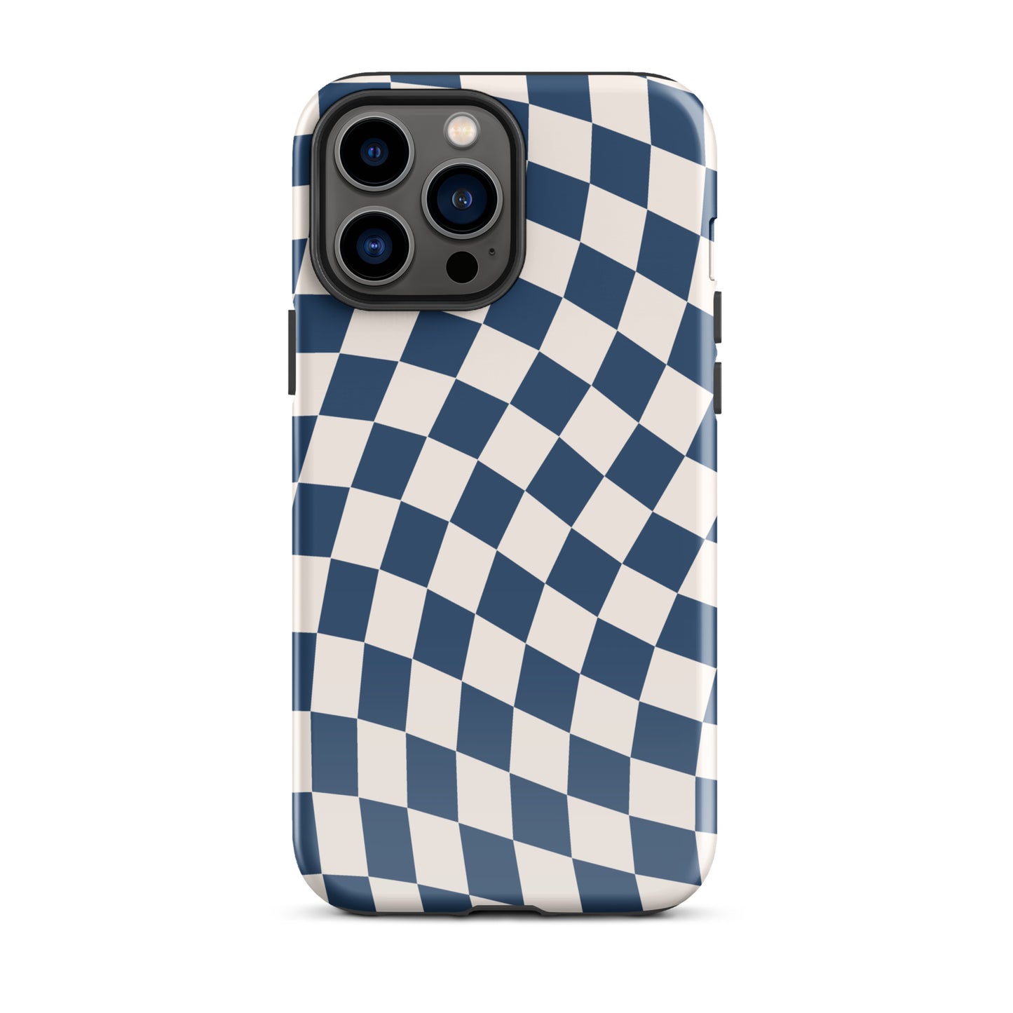 Navy & Beige Wavy Checkered iPhone Case