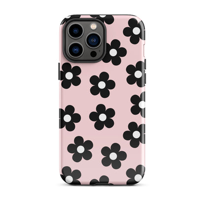 Pink & Black Retro Flowers iPhone Case