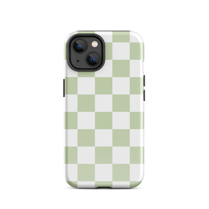 Pastel Green Checkered iPhone Case iPhone 14 Glossy