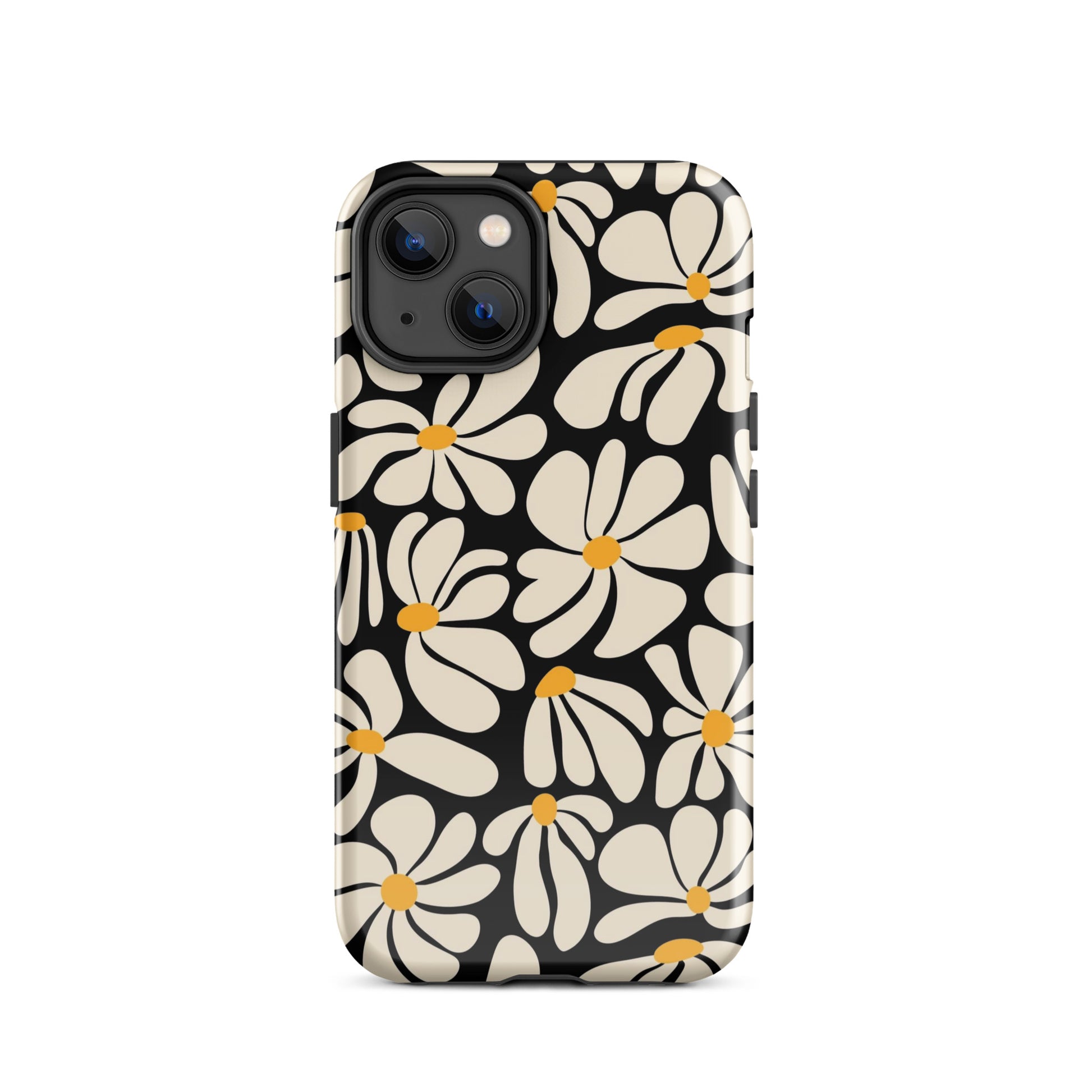 Black Retro Flowers iPhone Case iPhone 14 Glossy