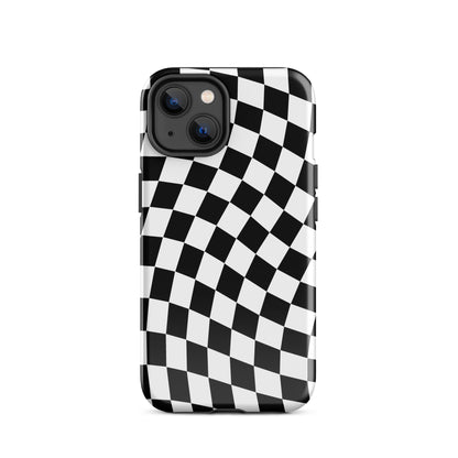 Black Wavy Checkered iPhone Case iPhone 14 Glossy