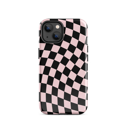 Pink & Black Wavy Checkered iPhone Case