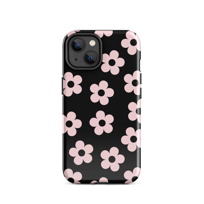 Black & Pink Retro Flowers iPhone Case