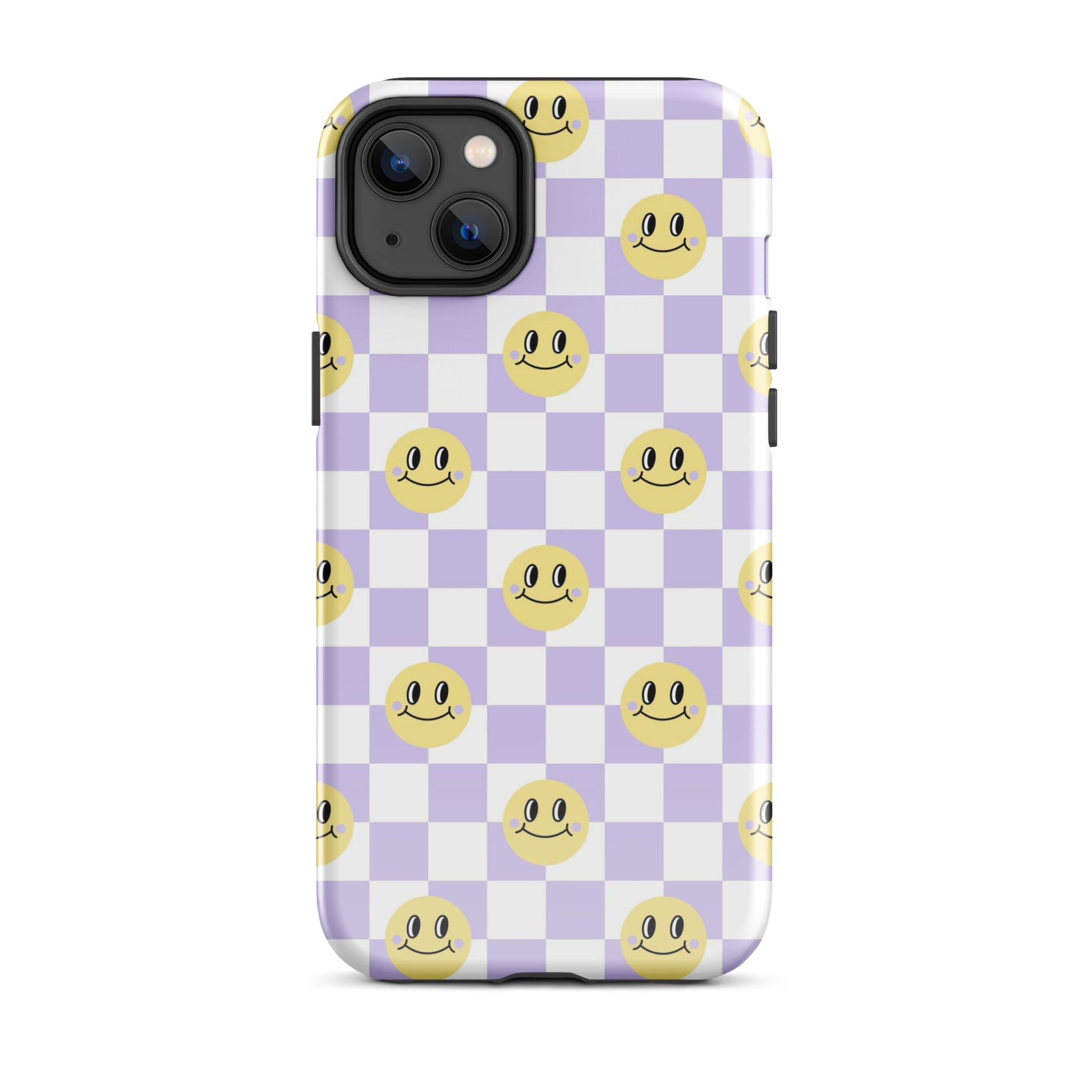 Checkered Smiley Faces iPhone Case Glossy iPhone 14 Plus