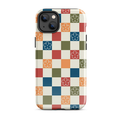 Vintage Flowers Checkered iPhone Case iPhone 14 Plus Glossy