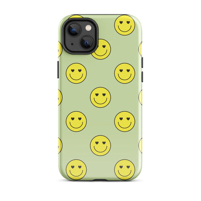 Neon Smiley Faces iPhone Case iPhone 14 Plus Glossy