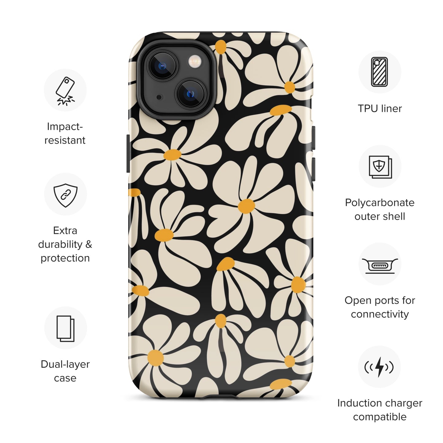 Black Retro Flowers iPhone Case