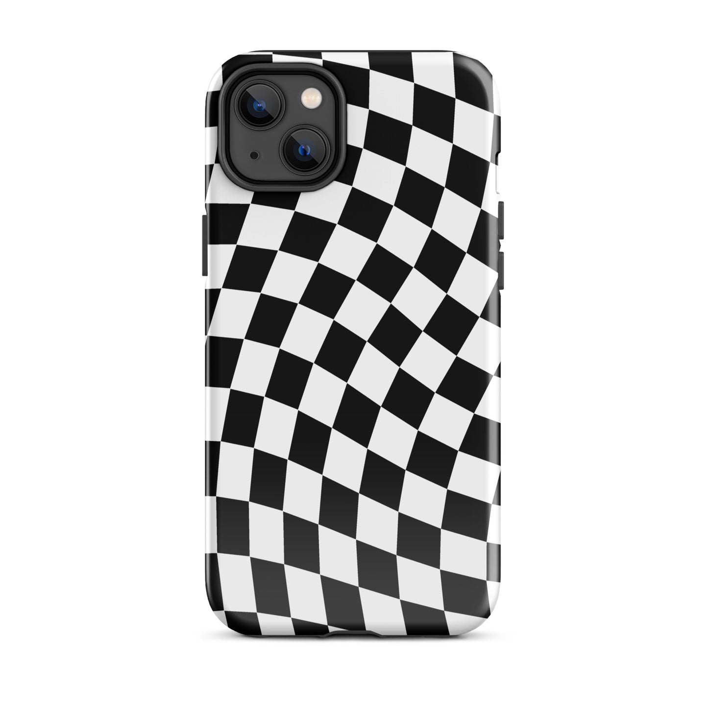Black Wavy Checkered iPhone Case iPhone 14 Plus Glossy