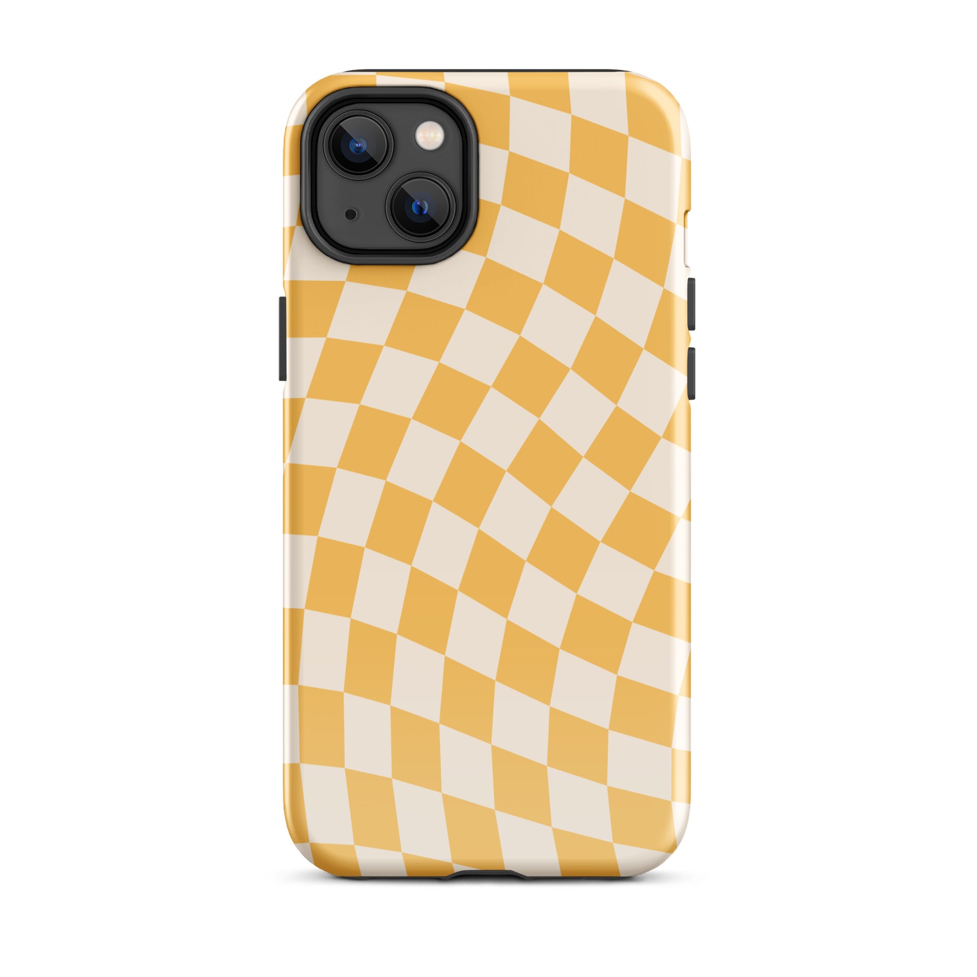 Yellow Wavy Checkered iPhone Case iPhone 14 Plus Glossy