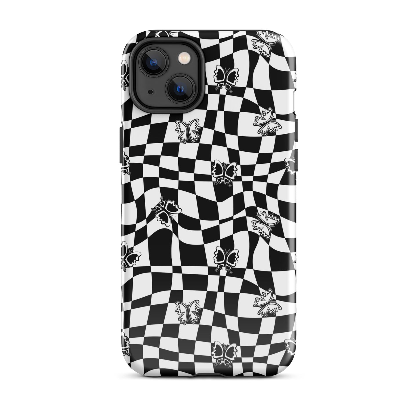 Butterfly Wavy Checkered iPhone Case iPhone 14 Plus Glossy