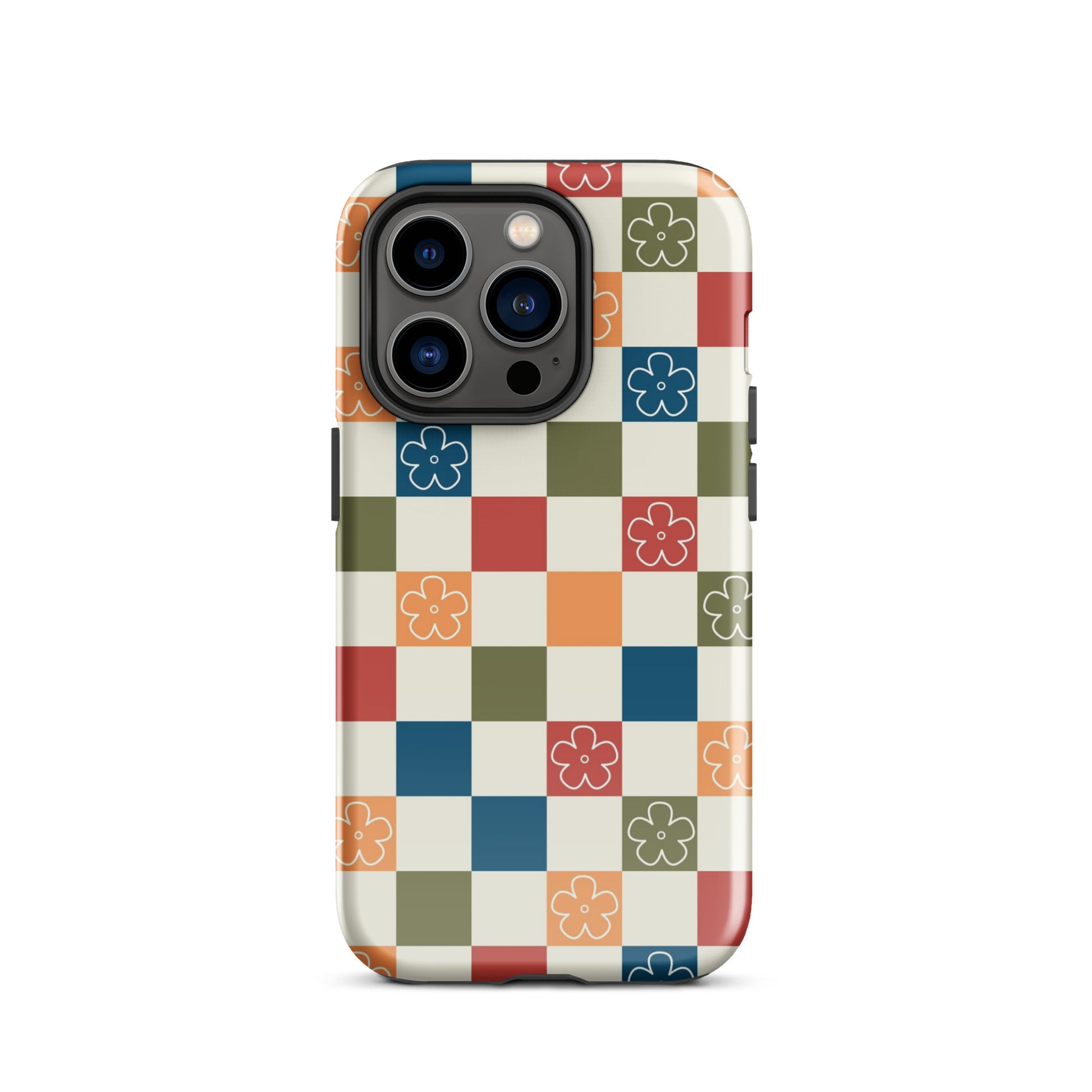 Vintage Flowers Checkered iPhone Case iPhone 14 Pro Glossy