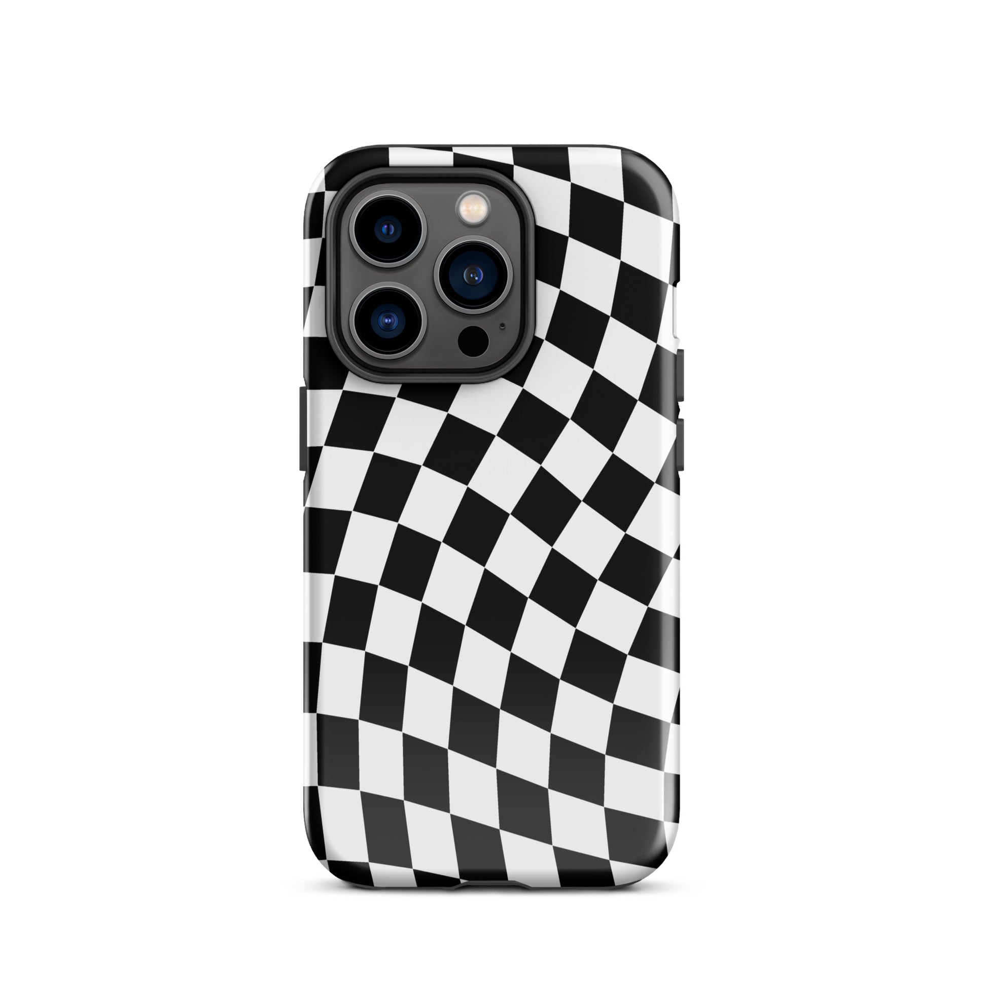 Black Wavy Checkered iPhone Case iPhone 14 Pro Glossy