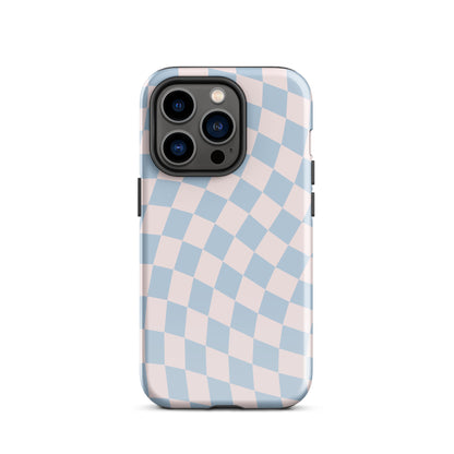 Light Pink & Blue Wavy Checkered iPhone Case