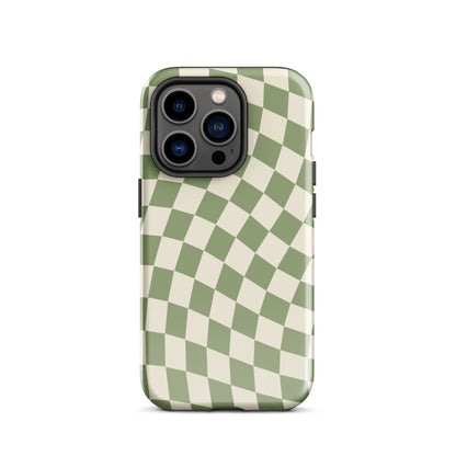 Green & Beige Wavy Checkered iPhone Case