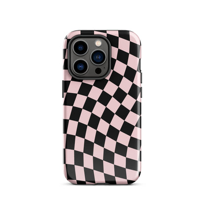 Pink & Black Wavy Checkered iPhone Case