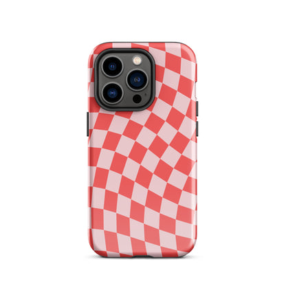 Red & Pink Wavy Checkered iPhone Case