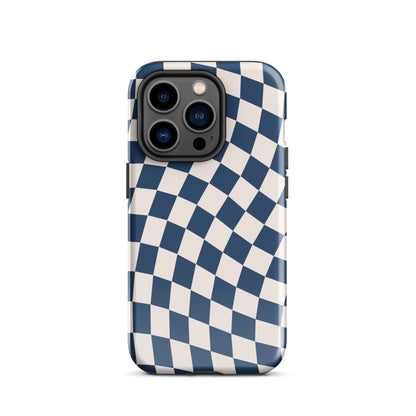 Navy & Beige Wavy Checkered iPhone Case