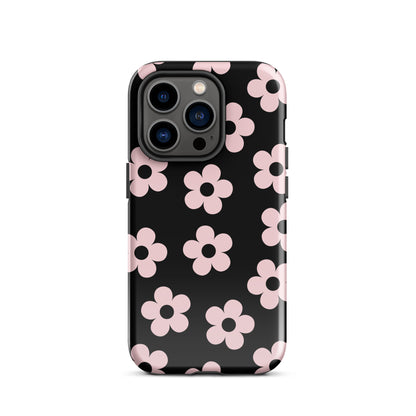 Black & Pink Retro Flowers iPhone Case