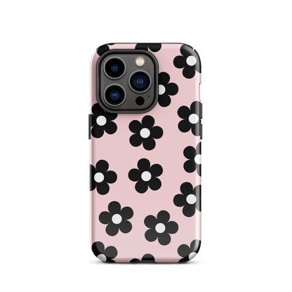 Pink & Black Retro Flowers iPhone Case