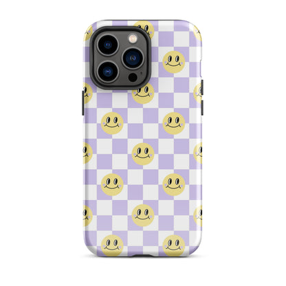 Checkered Smiley Faces iPhone Case Glossy iPhone 14 Pro Max
