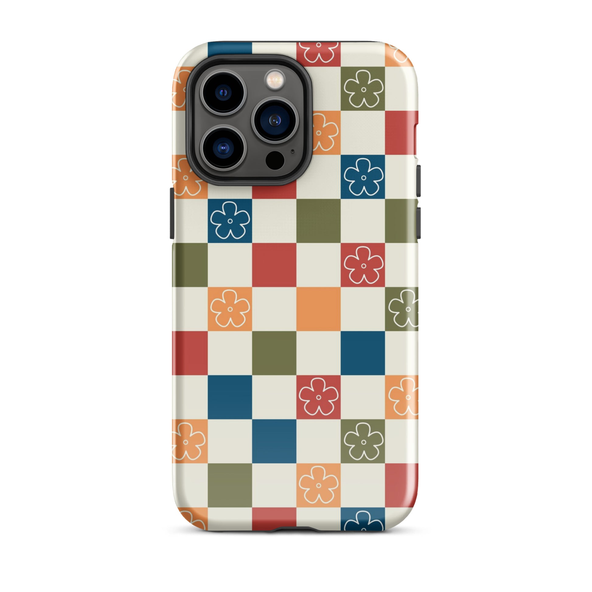 Vintage Flowers Checkered iPhone Case iPhone 14 Pro Max Glossy