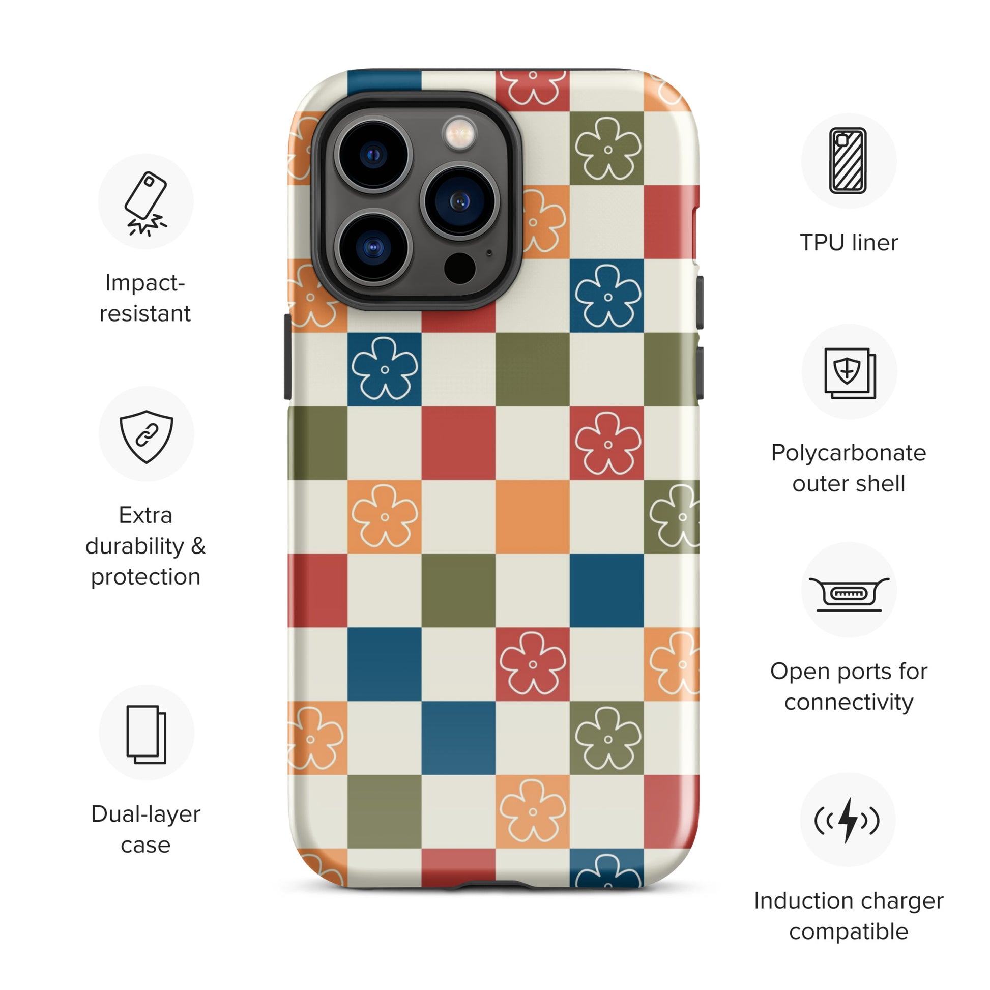 Vintage Flowers Checkered iPhone Case