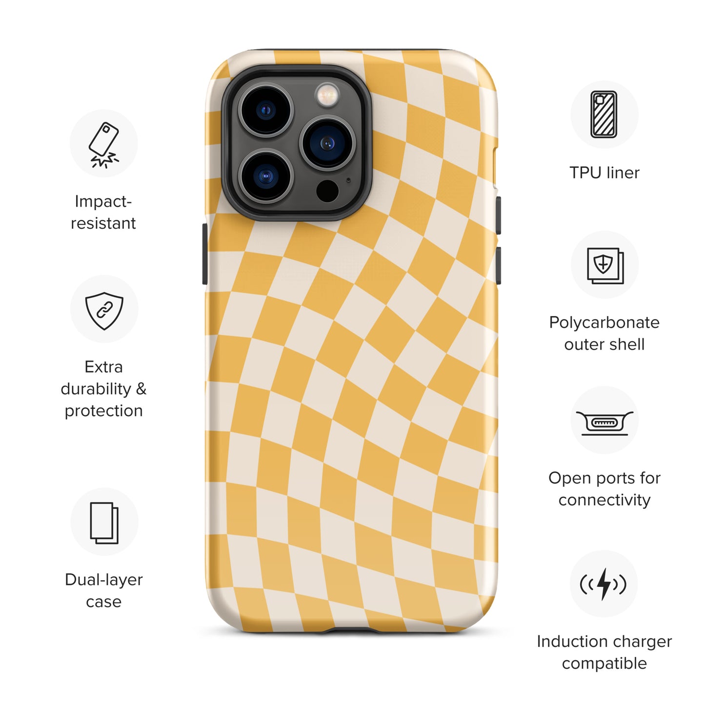 Yellow Wavy Checkered iPhone Case