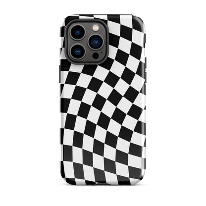 Black Wavy Checkered iPhone Case iPhone 14 Pro Max Glossy