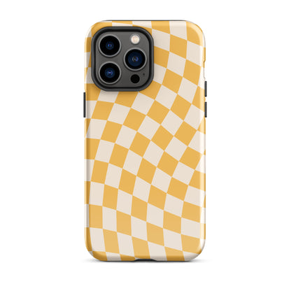 Yellow Wavy Checkered iPhone Case iPhone 14 Pro Max Glossy