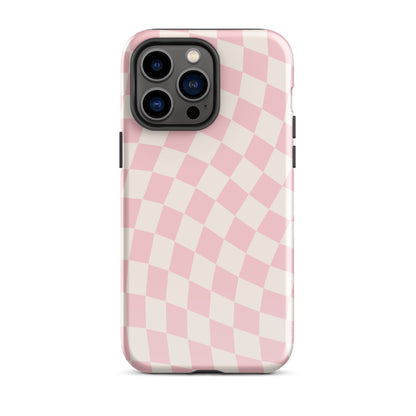 Pink & Beige Wavy Checkered iPhone Case