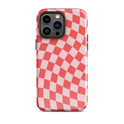 Red & Pink Wavy Checkered iPhone Case