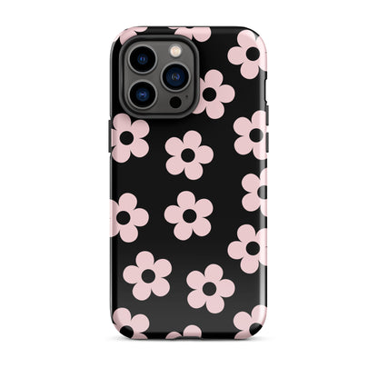 Black & Pink Retro Flowers iPhone Case