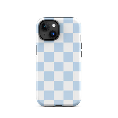 Pastel Blue Checkered iPhone Case iPhone 15 Glossy