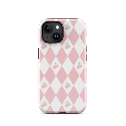 Cherry Argyle iPhone Case iPhone 15 Glossy