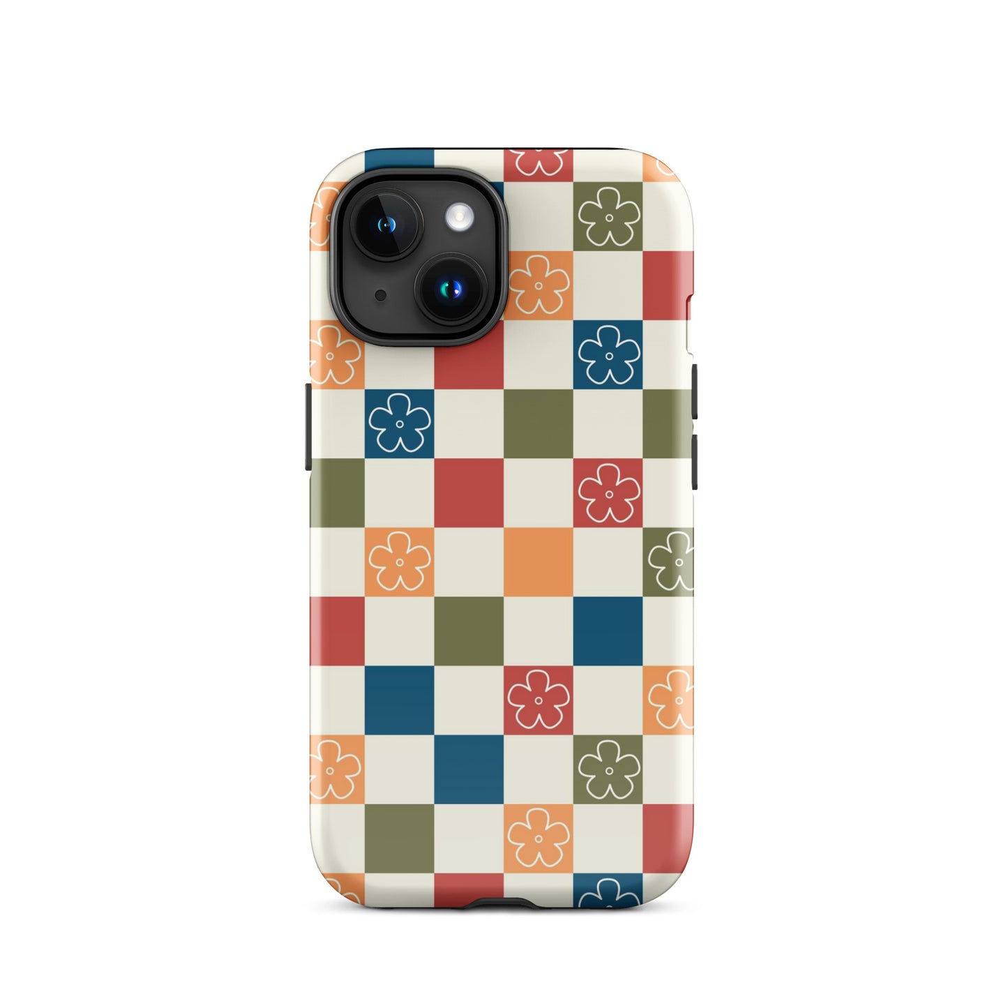 Vintage Flowers Checkered iPhone Case iPhone 15 Glossy