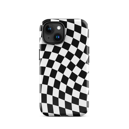 Black Wavy Checkered iPhone Case iPhone 15 Glossy
