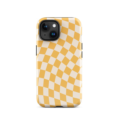 Yellow Wavy Checkered iPhone Case iPhone 15 Glossy