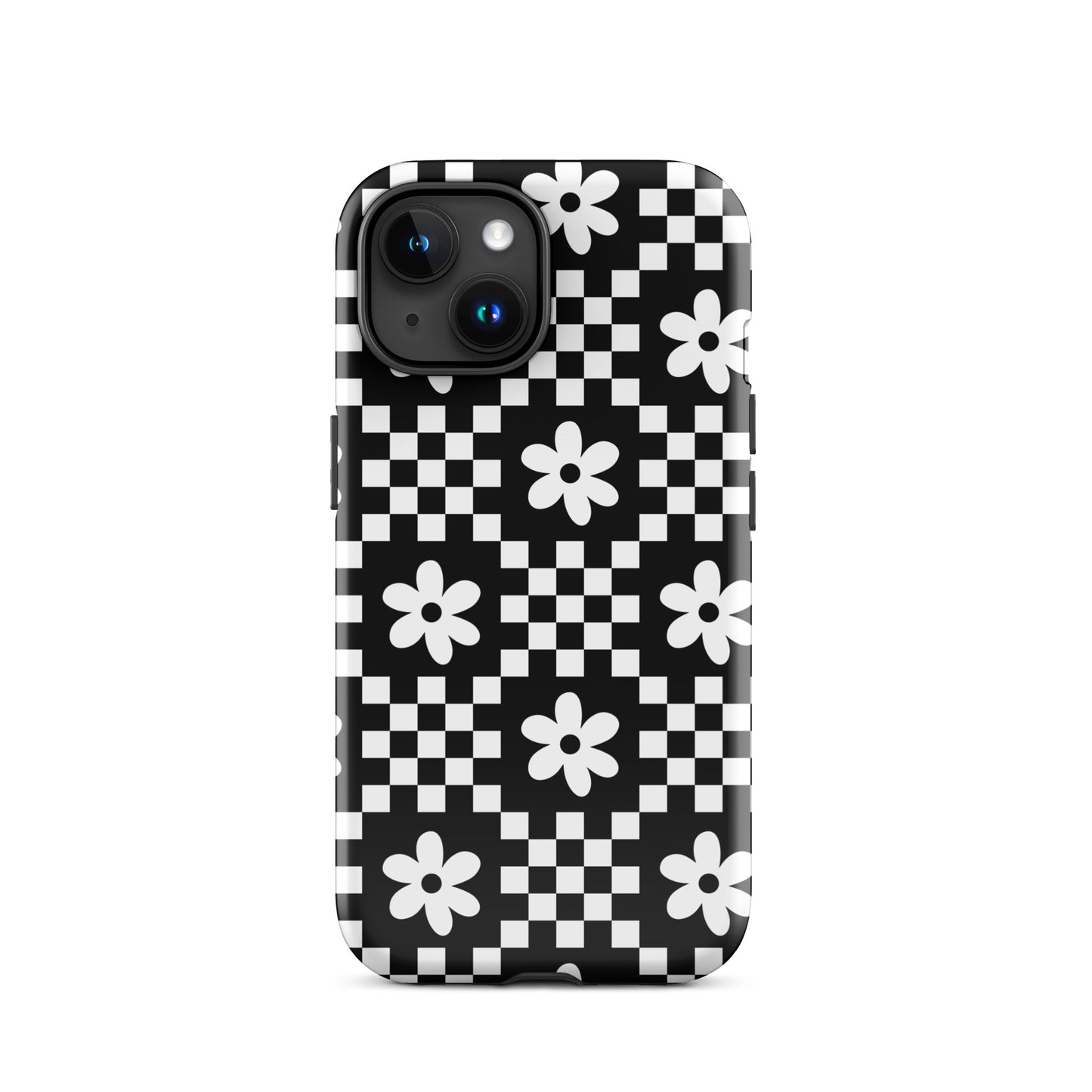 Checkerboard Daisy iPhone Case iPhone 15 Glossy