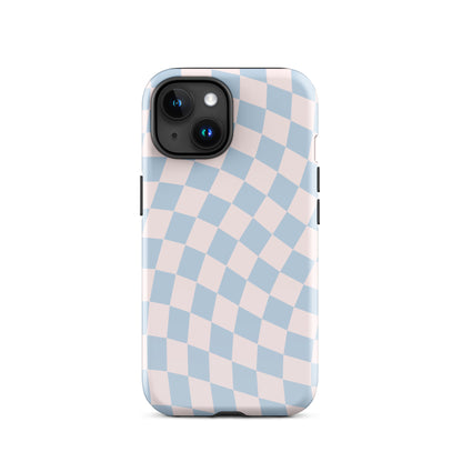 Light Pink & Blue Wavy Checkered iPhone Case