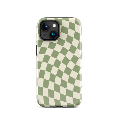 Green & Beige Wavy Checkered iPhone Case