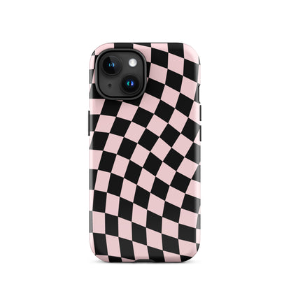 Pink & Black Wavy Checkered iPhone Case