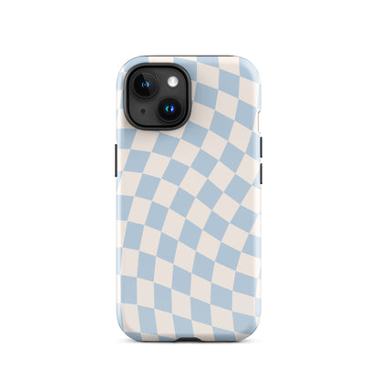 Blue & Beige Wavy Checkered iPhone Case