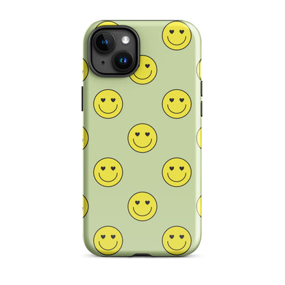 Neon Smiley Faces iPhone Case iPhone 15 Plus Glossy