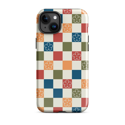 Vintage Flowers Checkered iPhone Case iPhone 15 Plus Glossy