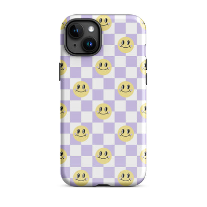 Checkered Smiley Faces iPhone Case Glossy iPhone 15 Plus