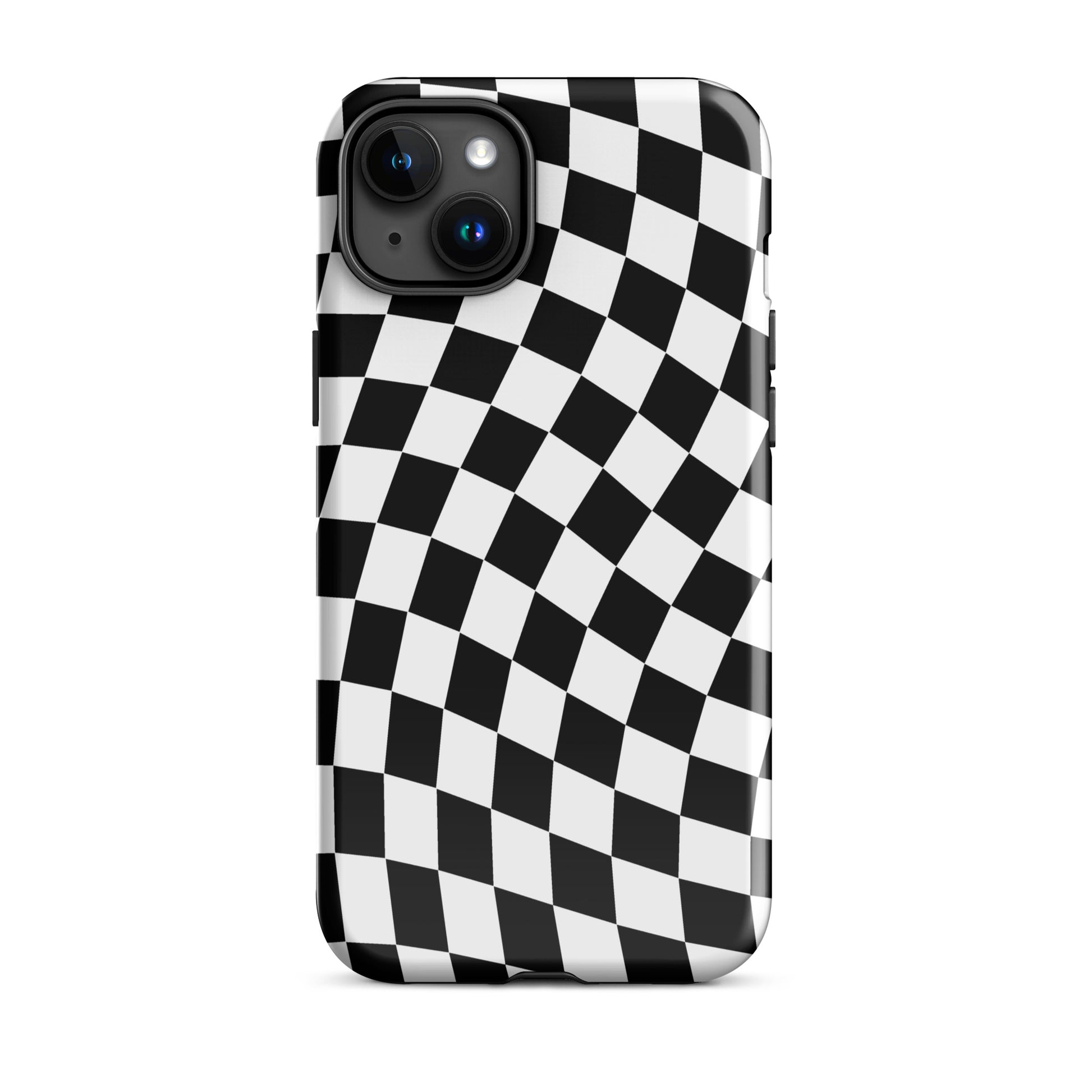 Black Wavy Checkered iPhone Case iPhone 15 Plus Glossy