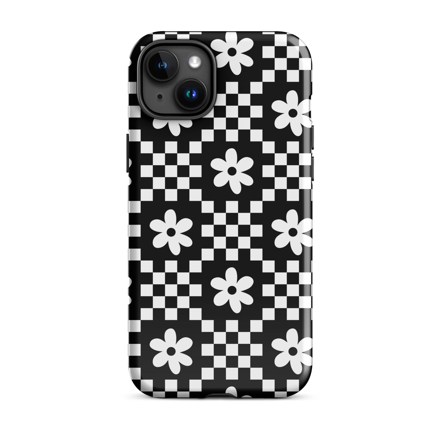 Checkerboard Daisy iPhone Case iPhone 15 Plus Glossy
