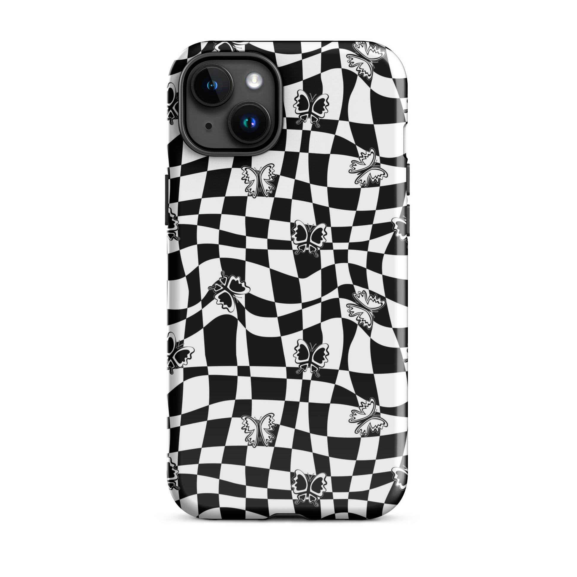 Butterfly Wavy Checkered iPhone Case iPhone 15 Plus Glossy
