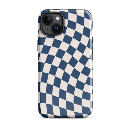 Navy & Beige Wavy Checkered iPhone Case